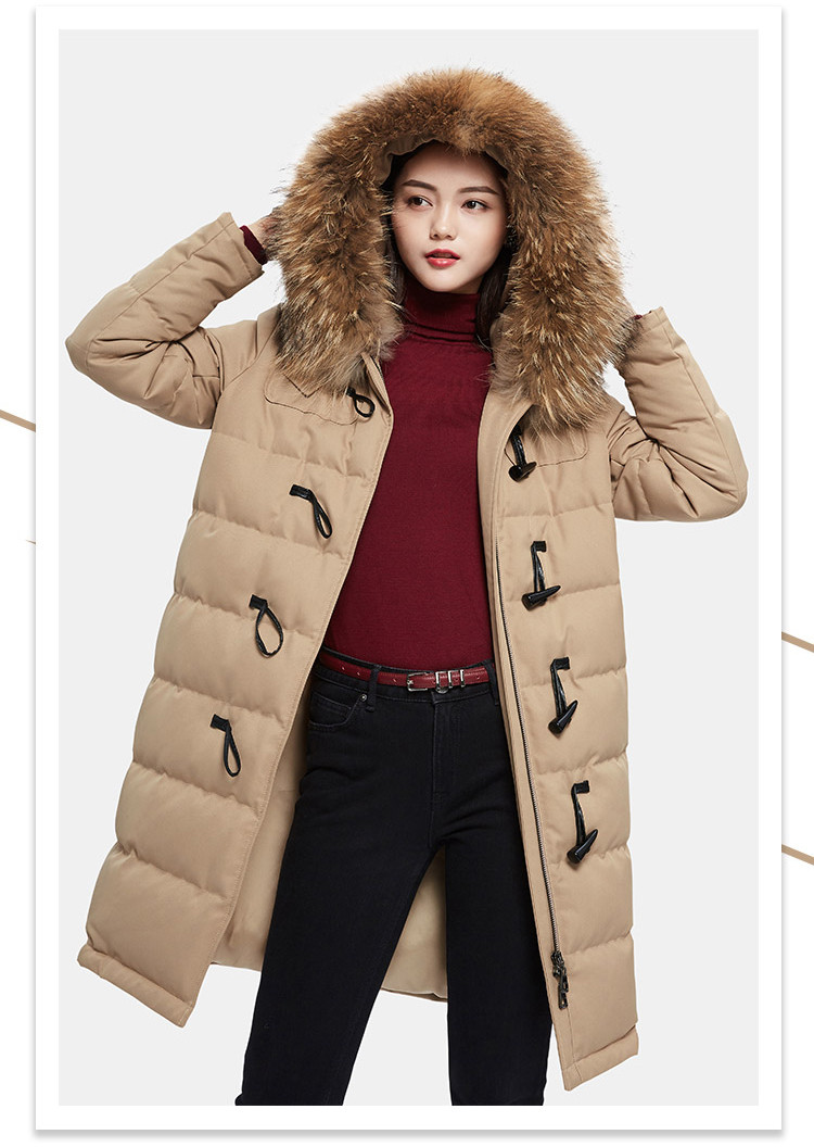 哥弟girdear 简约别致羊角扣羽绒服 藏蓝 m