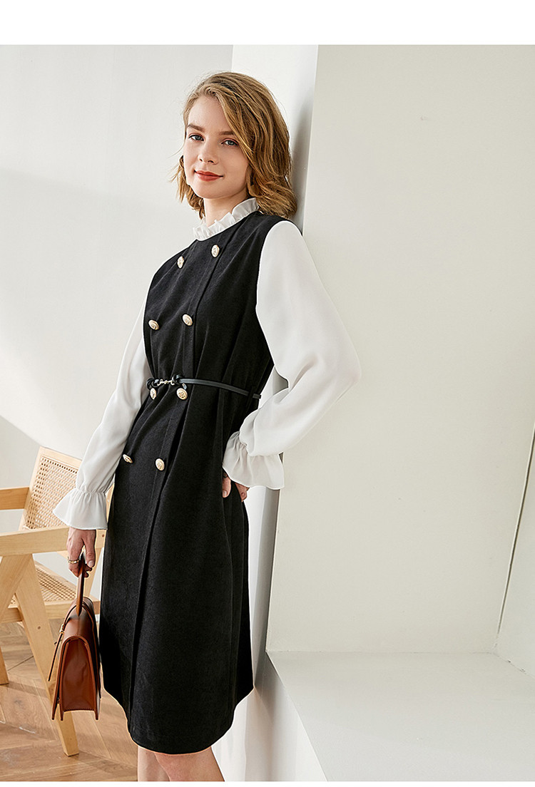 凡琴fan qin 法式宫廷风 2020秋新款连衣裙小立领拼接女士裙子时尚ol