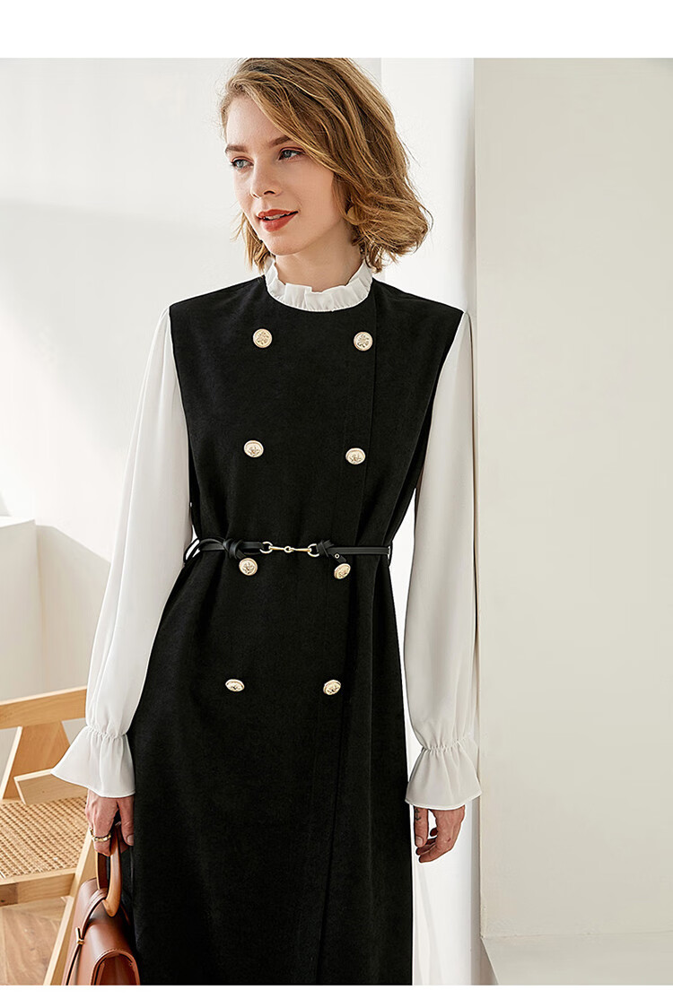 凡琴fan qin 法式宫廷风 2020秋新款连衣裙小立领拼接女士裙子时尚ol