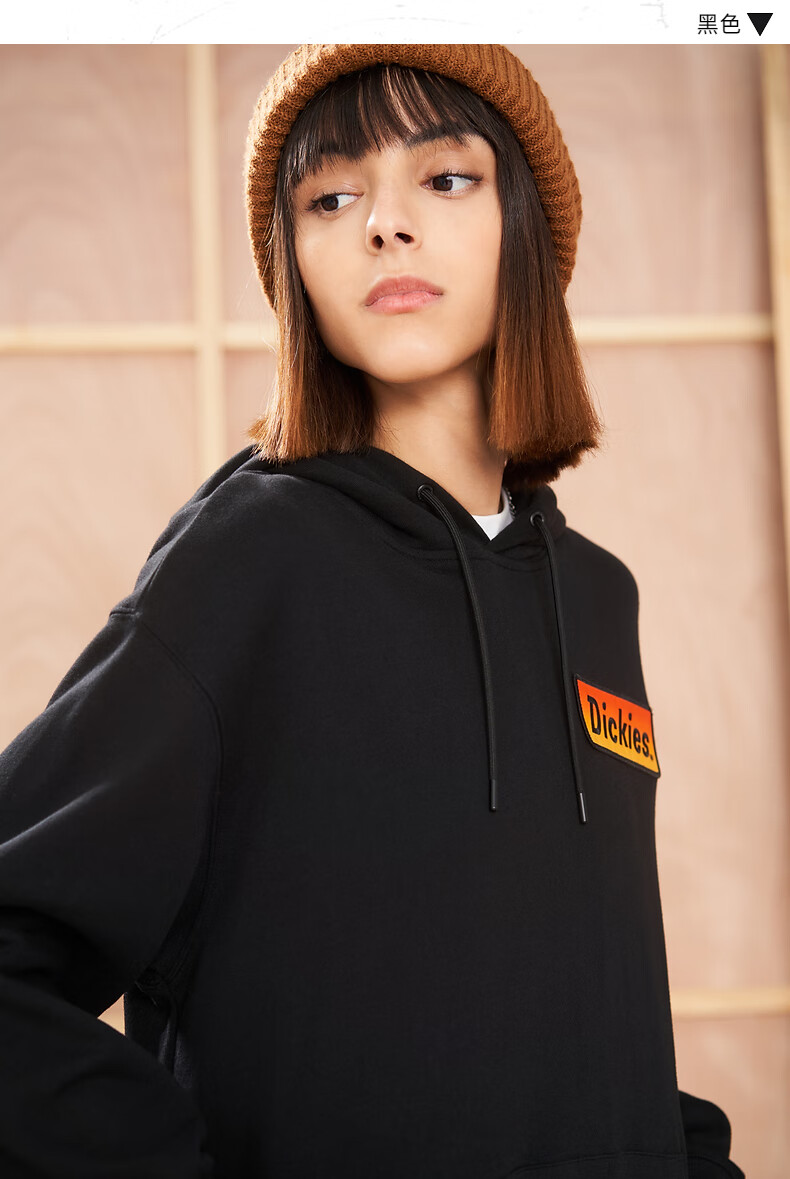 字母绣花徽章撞色连帽卫衣女士春夏季套头上衣卫衣女dk009492黑色xxl