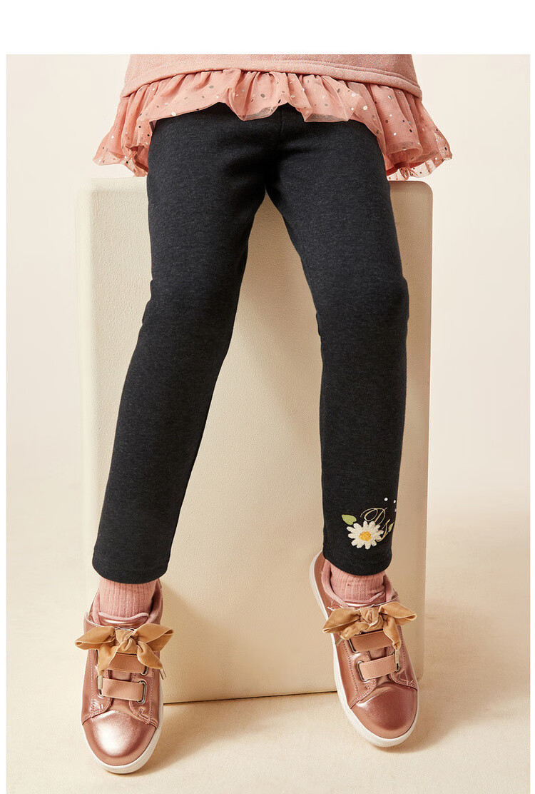 笛莎deesha 女大童打底裤冬新品儿童保暖加绒裤装 深灰 150