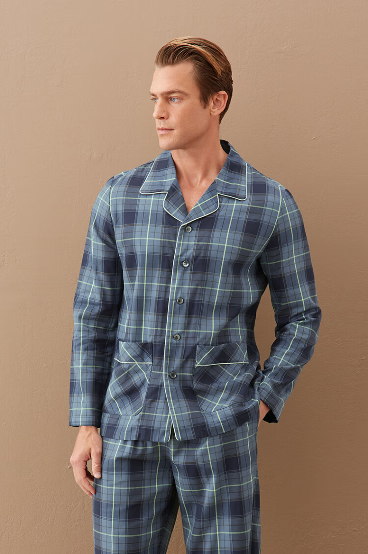 爱慕先生睡衣男士春夏家居服新品20aw年轻家居翻领开衫长袖ns41d431