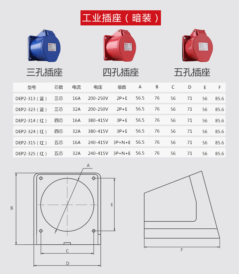 德力西航空工业插头插座连接器三相电380v大功率3芯5芯防水航空插头