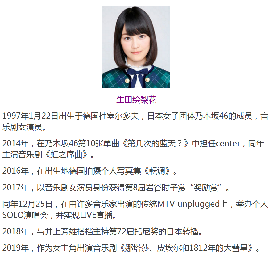 生田绘梨花 介绍