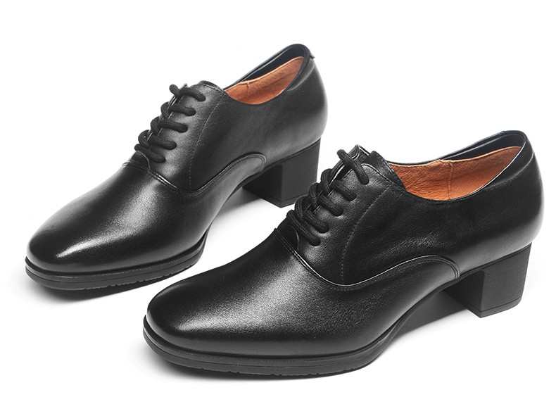 3515强人女式皮鞋新品春季透气皮鞋耐磨工装职业中跟女士皮鞋 黑色 39