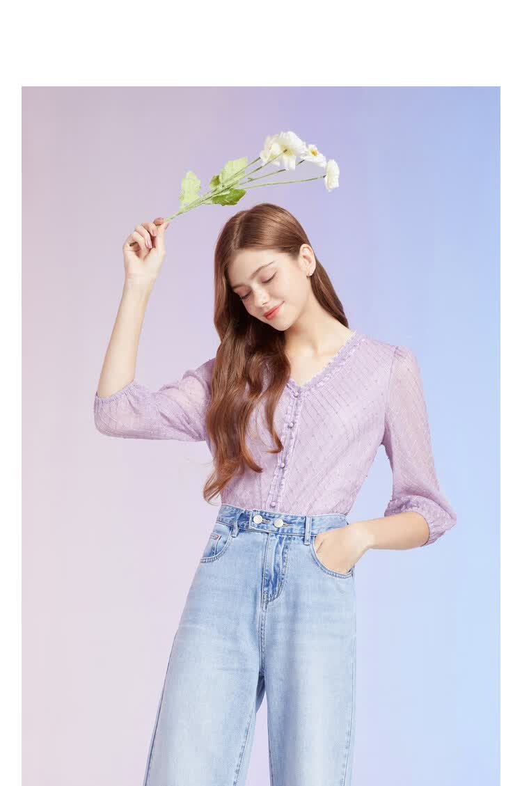 秋水伊人衬衫秋装2020年新款女装纯色通勤气质衬衫女 紫色 s