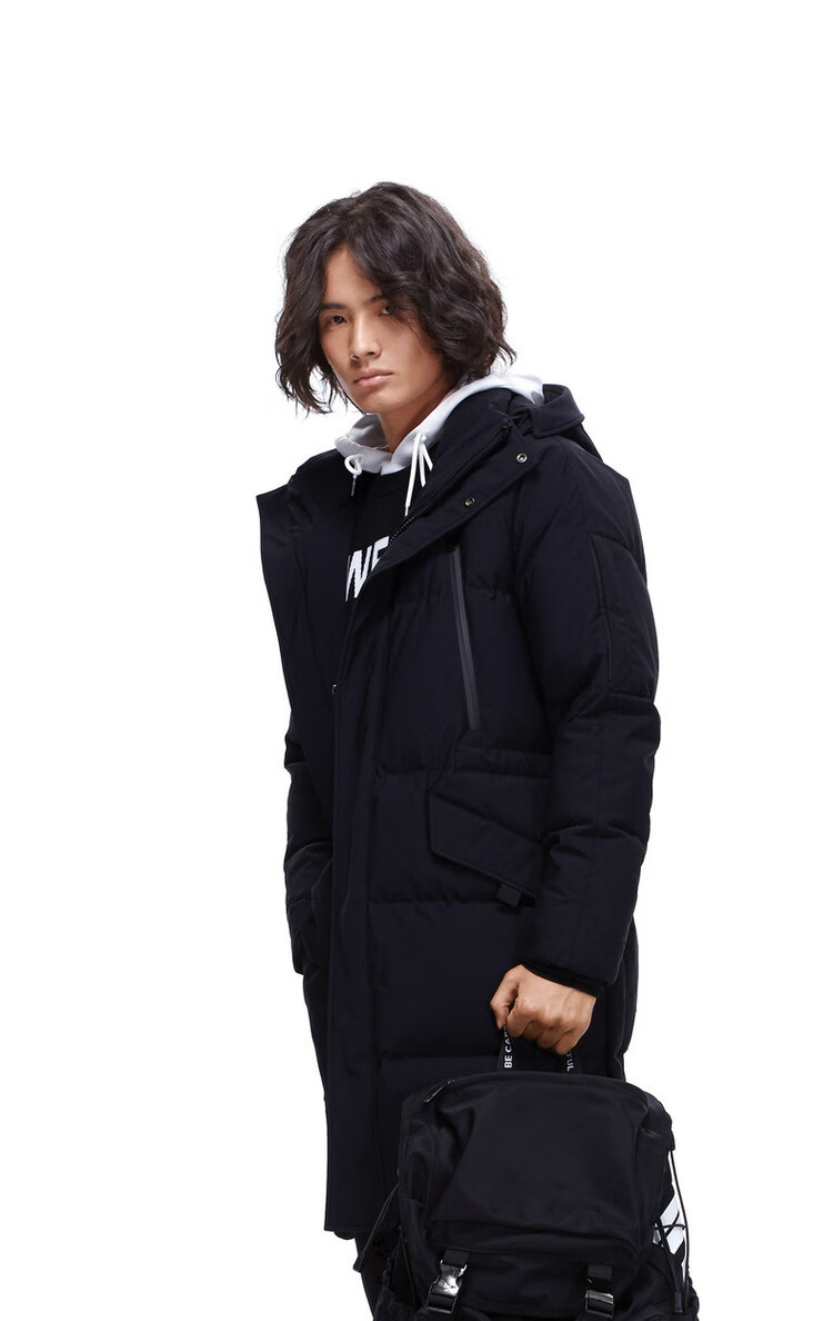 卡宾cabbeen 秋冬连帽羽绒服男长款男士羽绒服 煤黑色01 m