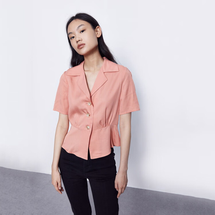urban revivo ur女装通勤ol收腰v领衬衫we18s2ge2000 虾粉色 m