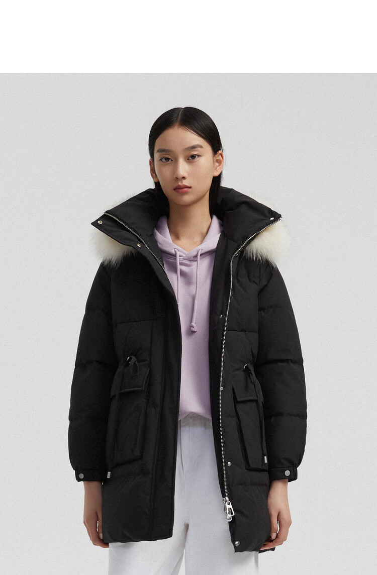 波司登bosideng反季狐狸毛领大廓形中长款女式羽绒服黑色s
