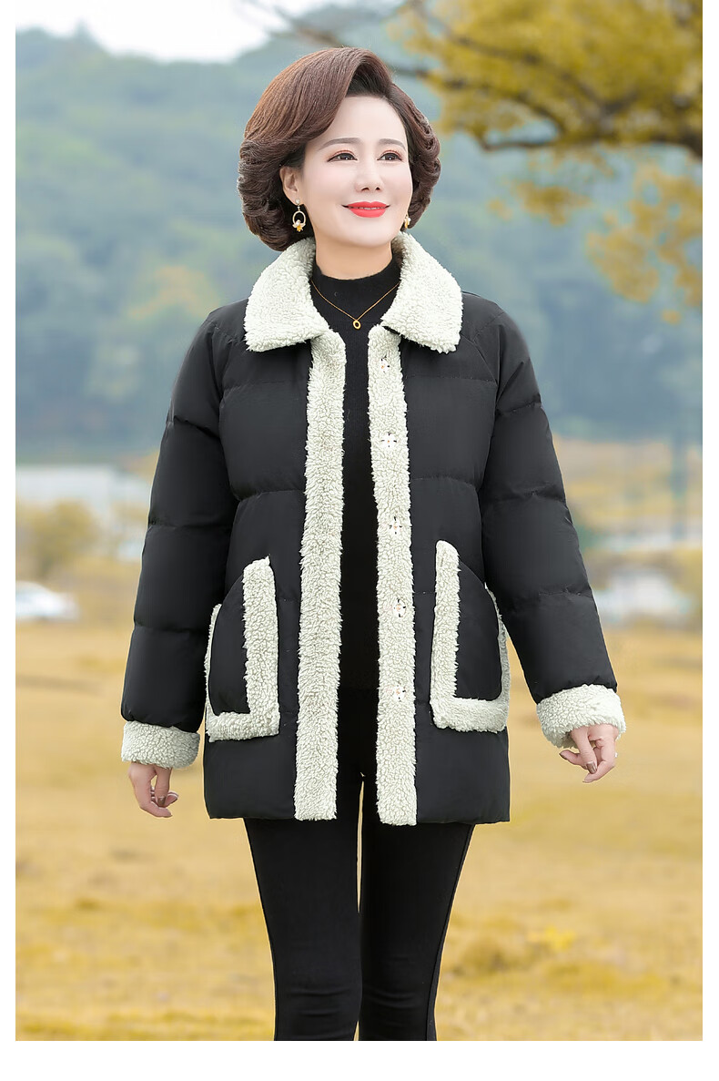浅恋妈妈装冬装时尚短款棉服中年妇女宽松大码羊羔绒棉袄中老年女装