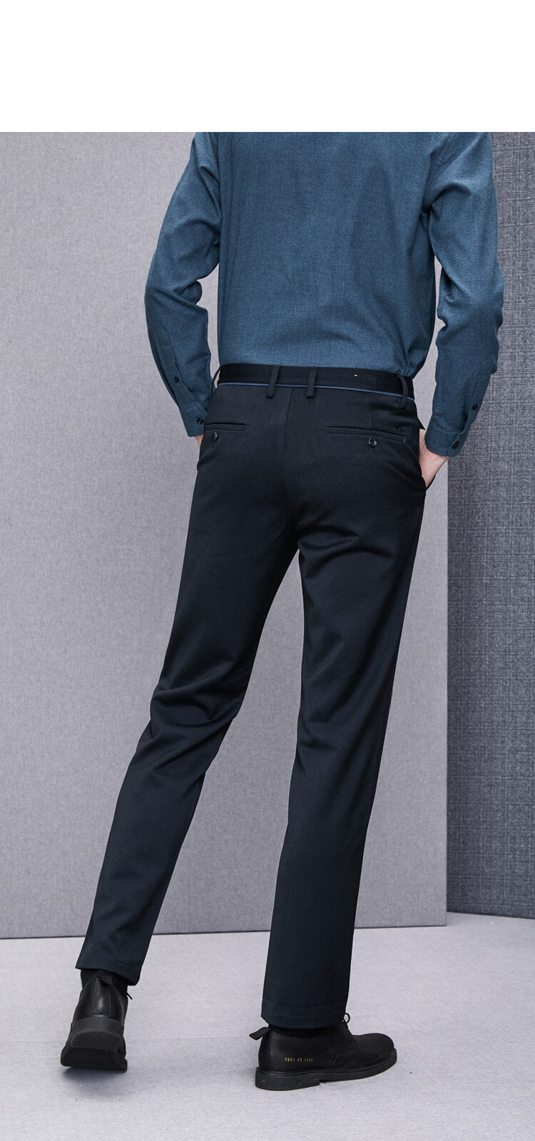 hla海澜之家 【商务休闲】男士舒适微弹中腰宽松直筒休闲裤 藏青花纹