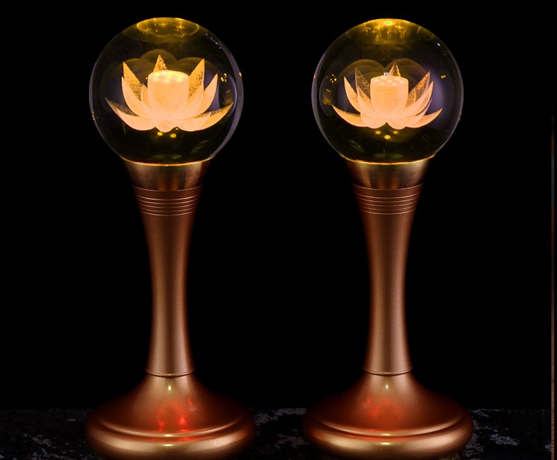 七宝莲 莲花灯供佛灯长明灯led水晶七彩插电居家佛堂摆件 8英寸水晶灯