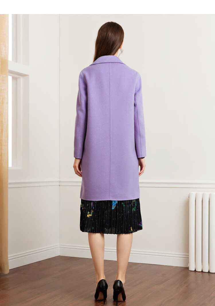 naersi 冬女装直筒宽松羊毛大衣时尚西装翻领双面呢毛呢外套 灰紫色