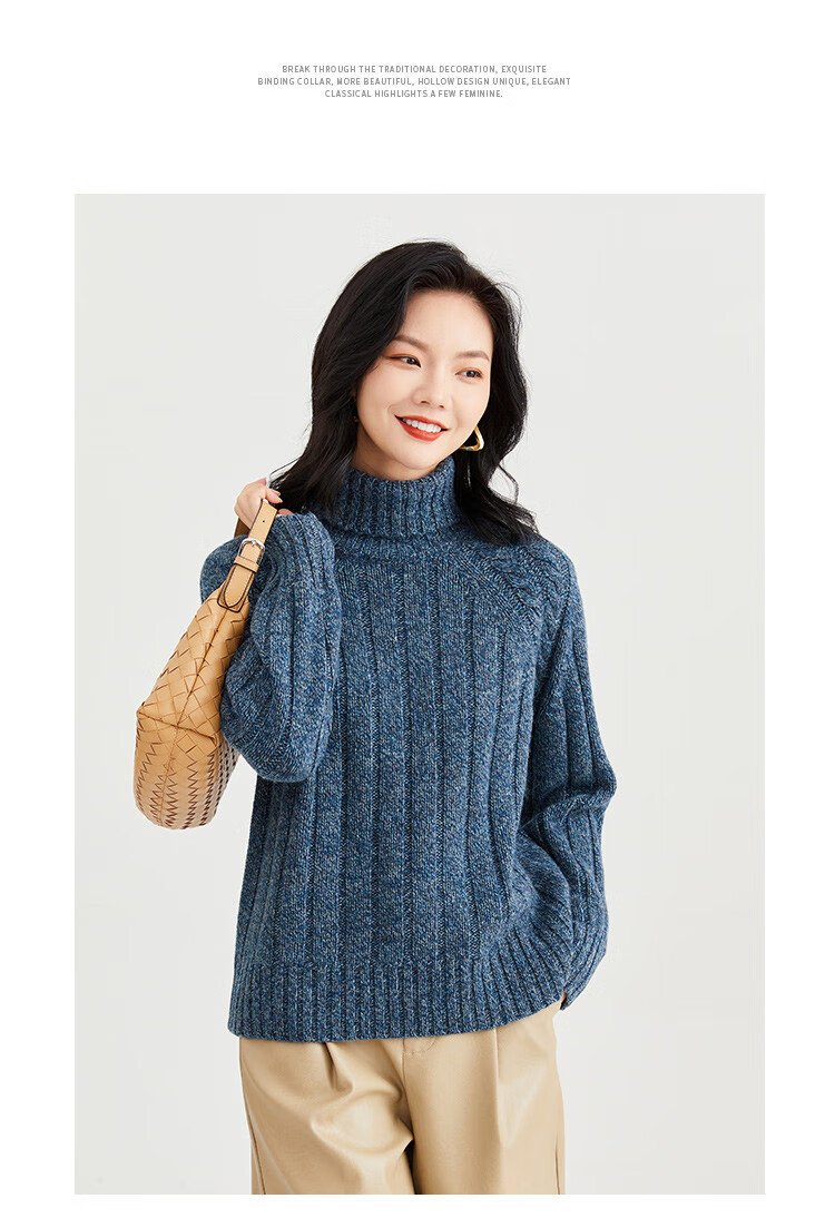 金菊2021秋冬毛衣加厚两翻领插肩袖绵羊毛女式羊毛衫黑白f