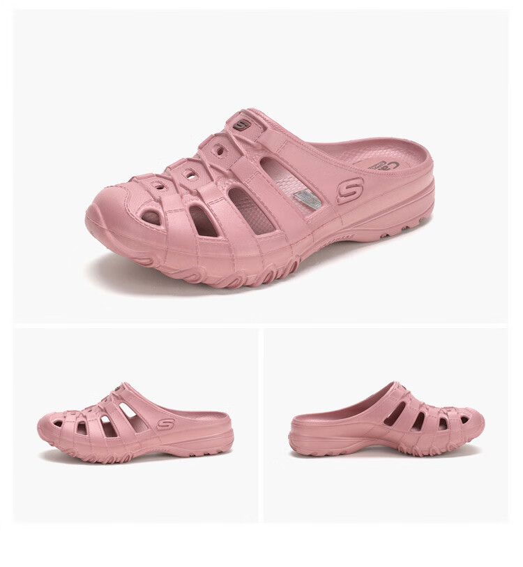 斯凯奇skechers 女鞋夏季新款洞洞鞋户外运动休闲沙滩凉拖鞋 玫瑰红色