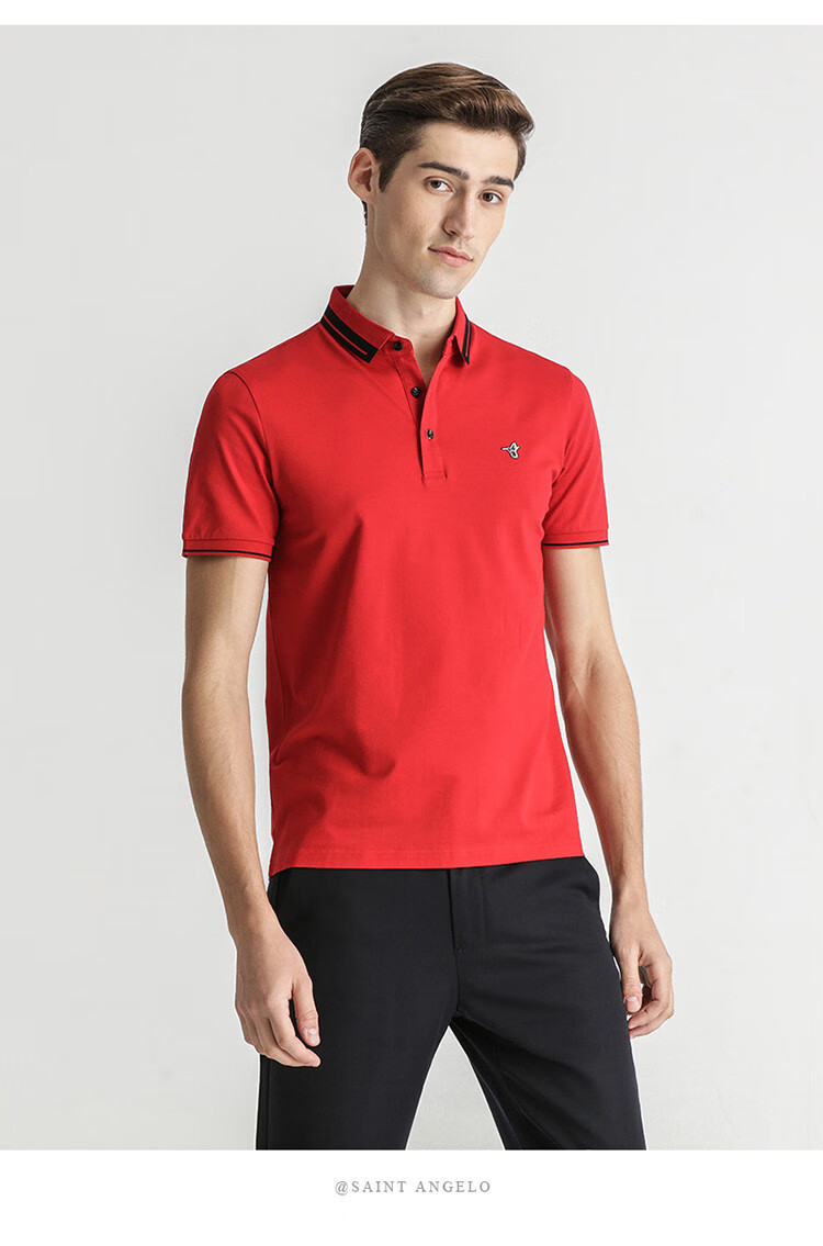 angelo 夏季时尚休闲短袖polo衫修身透气棉男翻领polo衫 红色 46