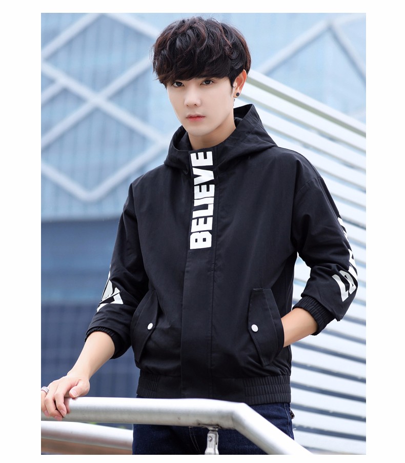 猫人2019春季韩版潮流男装工装夹克男青少年帅气男士外套潮 黑色 175