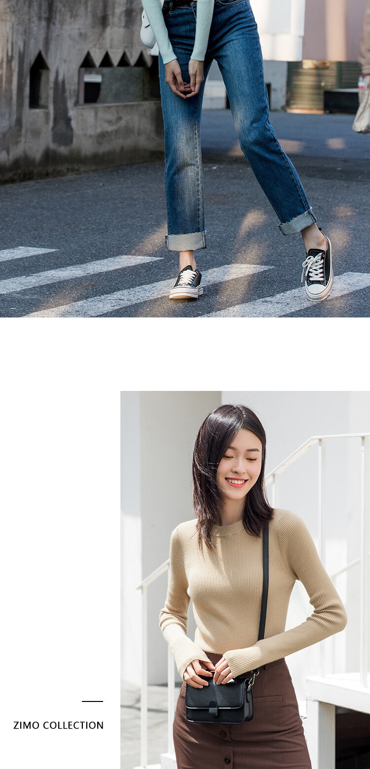 子陌zimo 新款毛衣半高领线衫基本款初秋套头修身打底女式针织衫 粉色