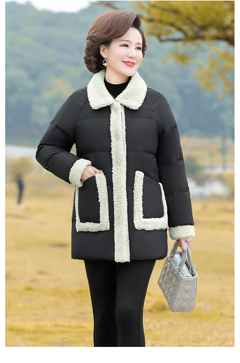 浅恋妈妈装冬装时尚短款棉服中年妇女宽松大码羊羔绒棉袄中老年女装