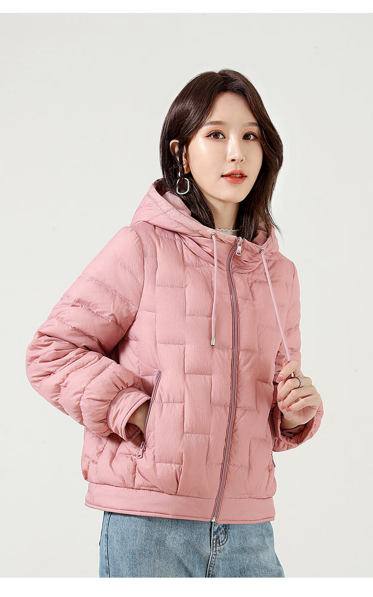 jcjk 【90白鸭绒】20秋冬新款时尚短款连帽轻薄羽绒服女纯色外套 米色