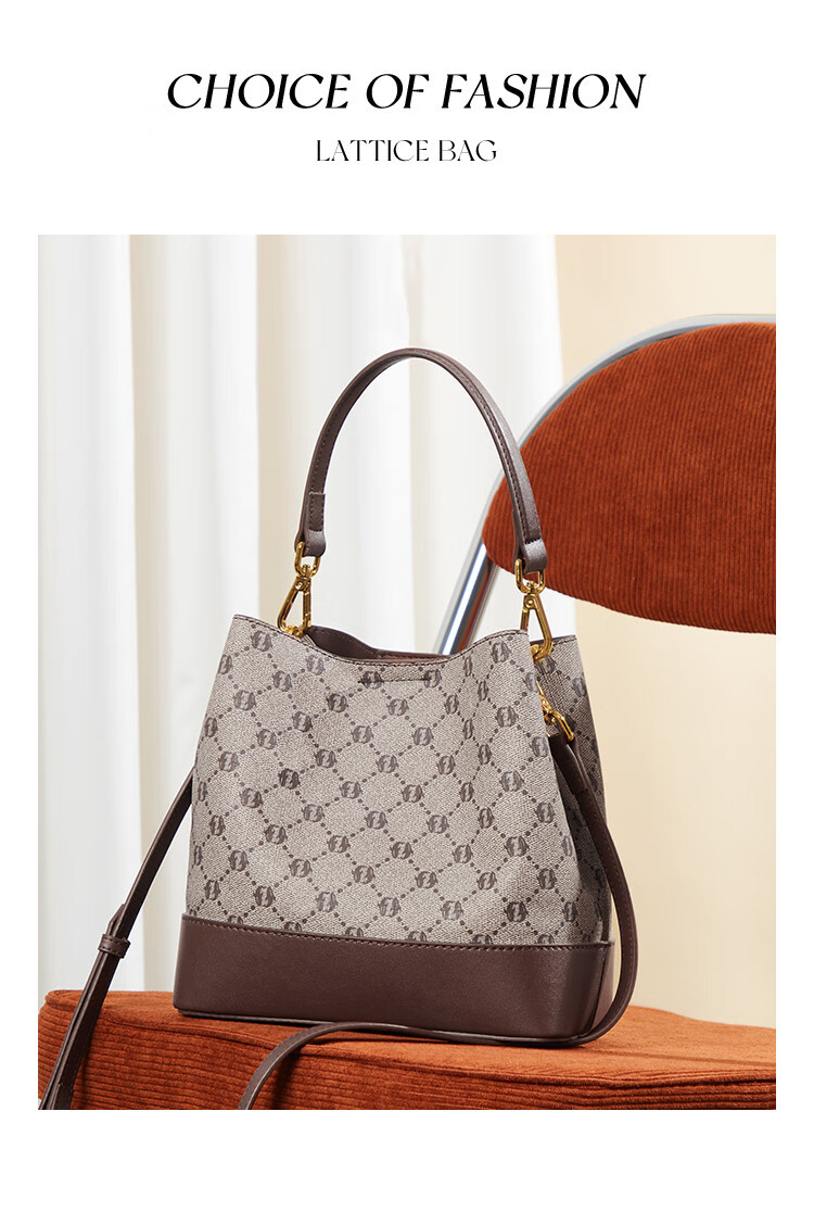 卓诗尼josiny复古印花水桶包大容量手提包包女斜挎包2021新款单肩女包