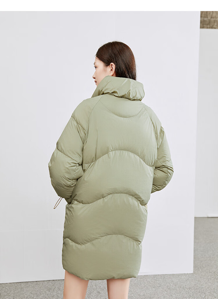 艾莱依eral 2021冬羽绒服女中长款设计感90白鸭绒立领圆形口袋羽绒