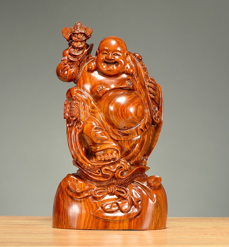 刺史 黄花梨木弥勒佛摆件 开光实木质雕刻弥勒佛佛像家用供奉 客厅