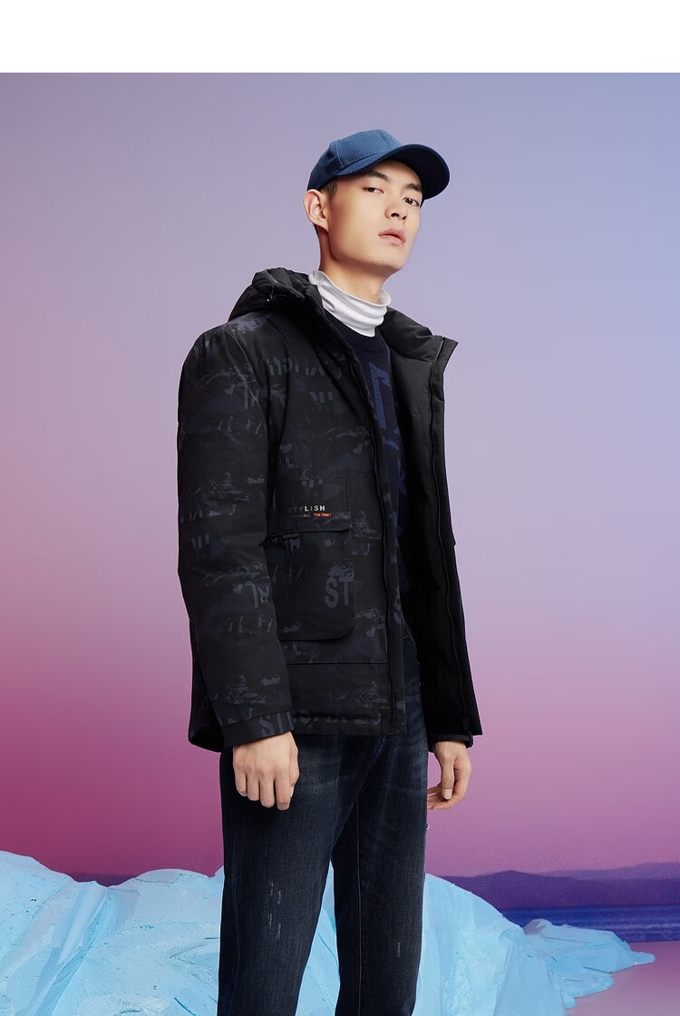 hla海澜之家 【连帽双面穿】2020冬季新款男士大口袋白鸭绒羽绒服