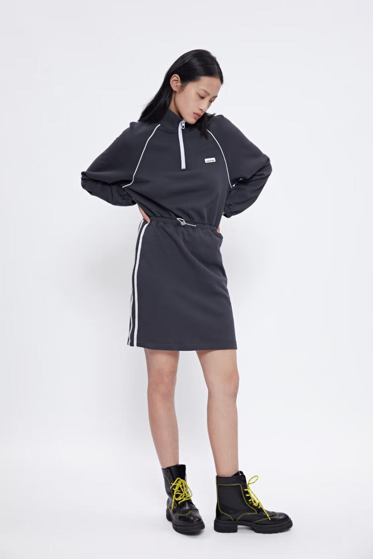urban revivo ur女装休闲运动风拉链h型连衣裙yv08s7bn2005 中灰 m