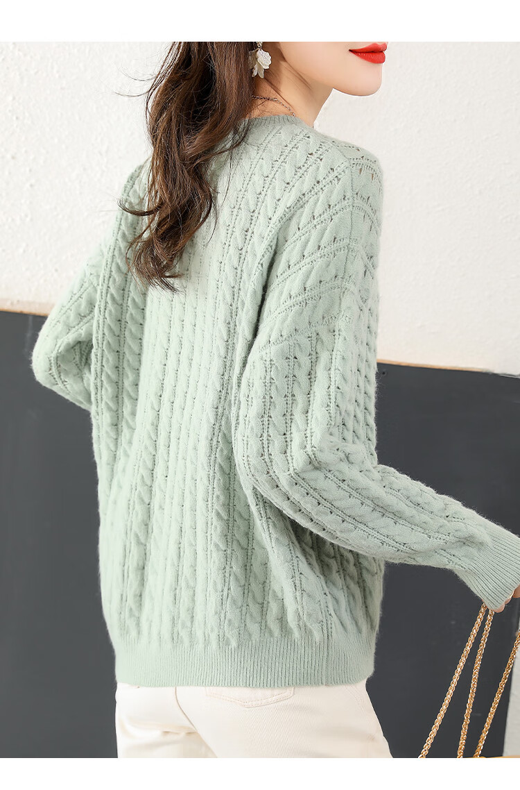 【20冬装新品】时尚圆领落肩宽松舒适慵懒风套头打底针织衫毛衣女