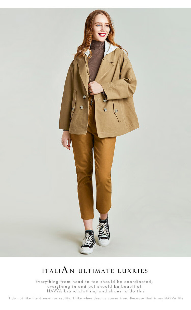 havva 可拆卸风帽luxury高品质抬升内涵短款风衣外套女士 黑色 m