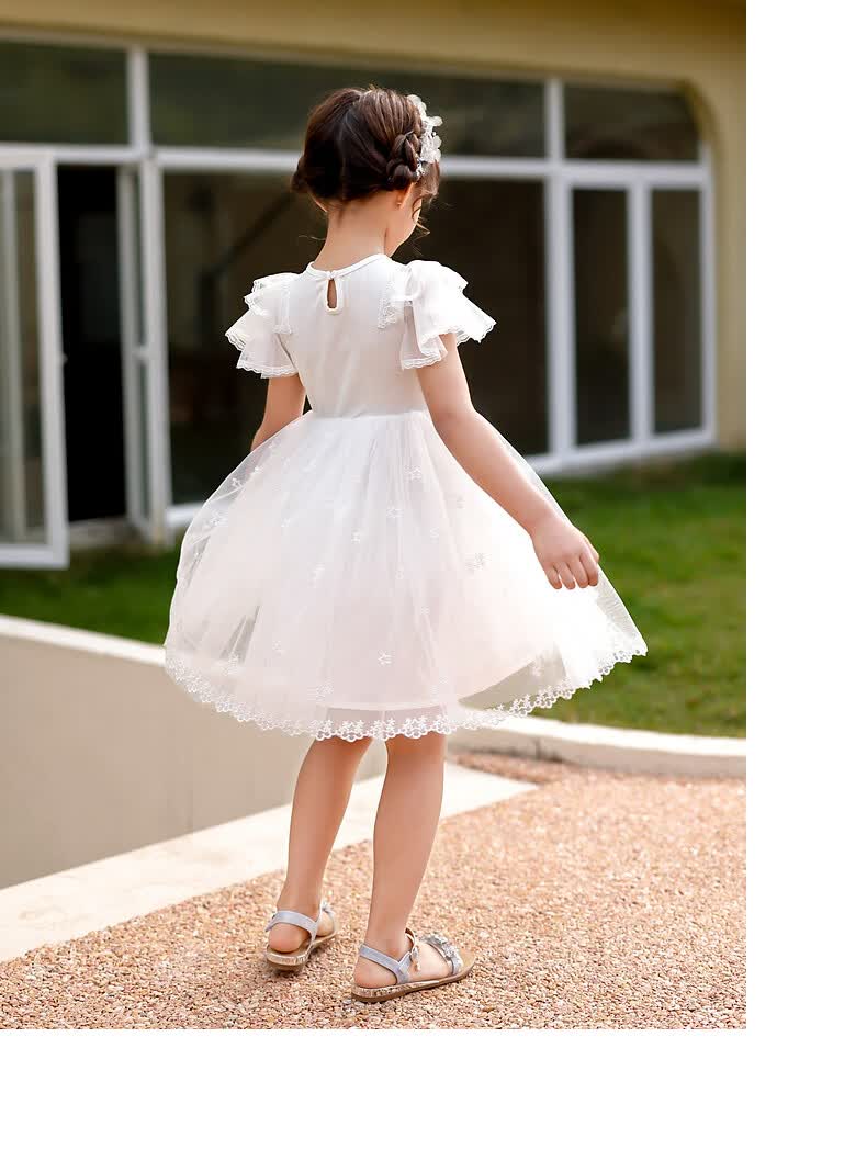 船鼠女童白色连衣裙夏装2022新款宝宝裙子洋气儿童公主裙蓬蓬纱裙白色