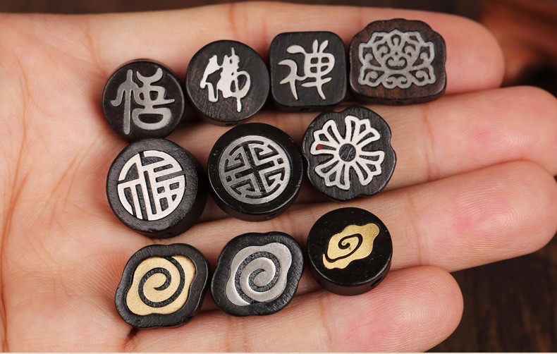 黑檀木雕刻背云镶嵌银丝diy配件文玩配饰吊坠木雕 a款黑檀木背云