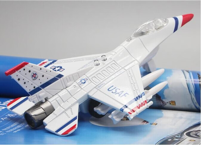 甄萌美国f16黄蜂合金战机模型回力灯光仿真飞机模型摆品白色