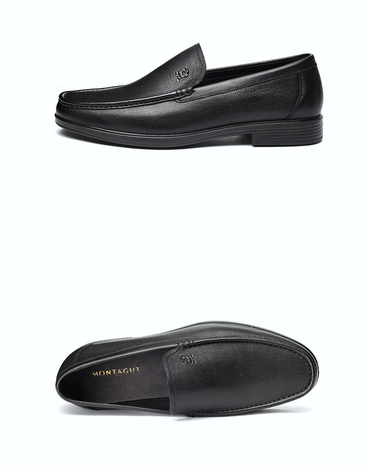 montagut简约百搭方头一脚蹬新品柔软羊皮轻舒商务休闲套脚男皮鞋商务