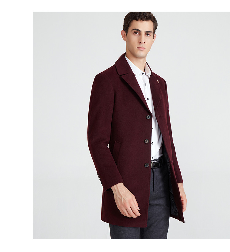 比华利保罗beverlyhillspoloclub羊毛混纺秋冬中长款男装外套新枣红46