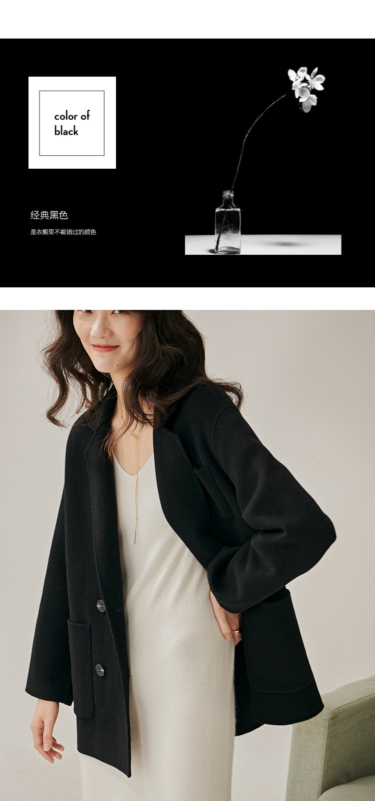 100%澳洲初剪羊毛大衣女双面呢外套小个子双排扣西装领毛呢 鱼子酱色