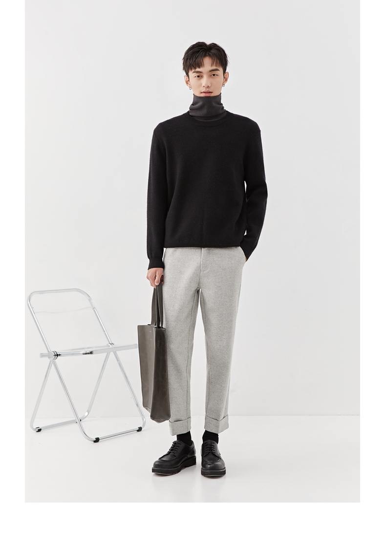 针织衫男2020秋冬季新款韩版潮流圆领纯色羊毛套头毛衣男 浅灰色(预售