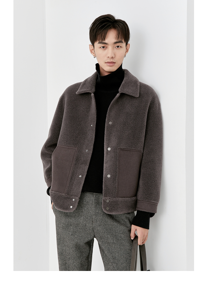 羊羔绒羊毛夹克男伯爵卓尔秋冬季新款日系休闲短款保暖羊剪绒外套茶色