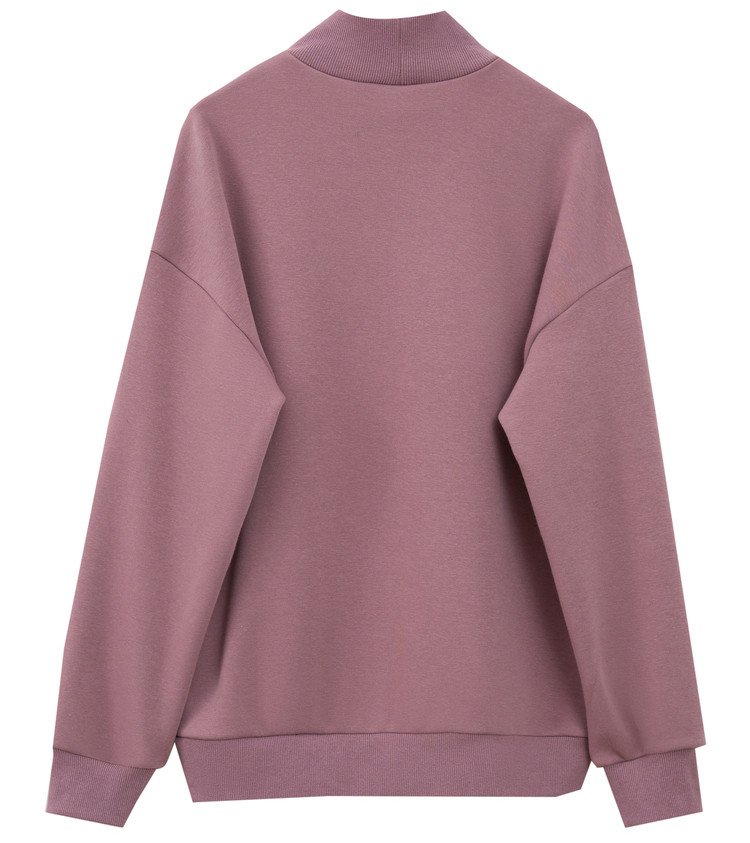 amii 【20冬新款】极简时尚保暖拼接螺纹高领不倒绒印花卫衣女 雾霾蓝