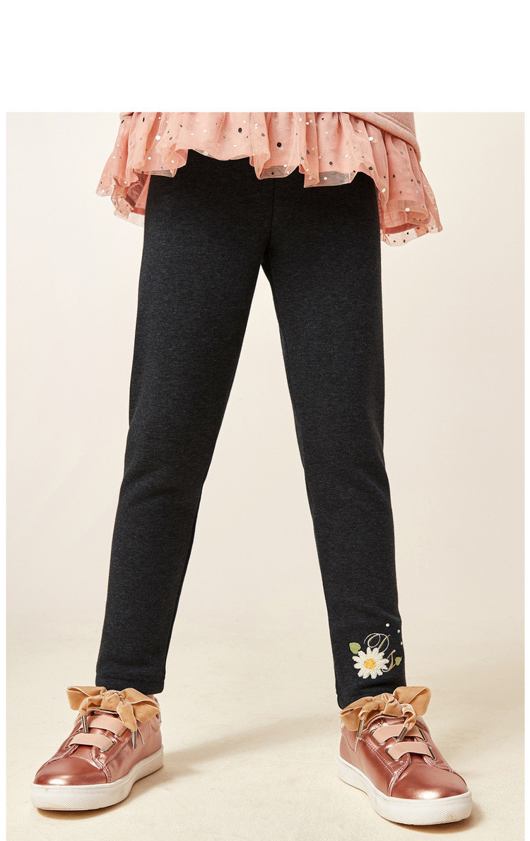 笛莎deesha 女大童打底裤冬新品儿童保暖加绒裤装 深灰 150