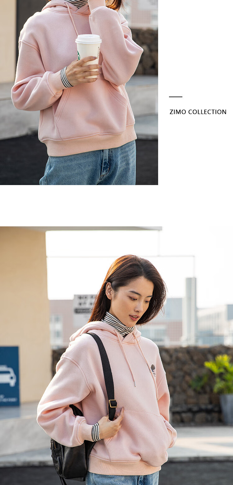 子陌zimo 新款刺绣百搭保暖女式连帽冬季加绒加厚卫衣女 黑色 xl