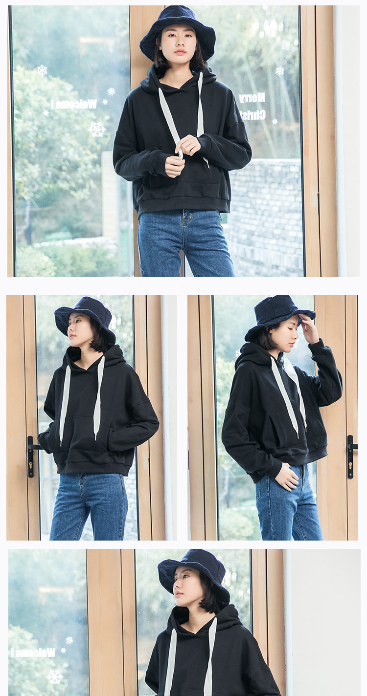 子陌zimo 2021春装新品冬装百搭休闲连帽棉短款女式卫衣 白色 xl