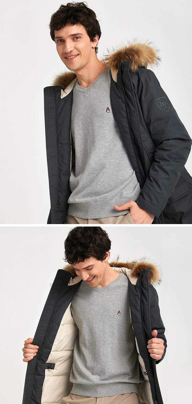 暇步士hush puppies 男士中长款加厚羽绒服 085 xxxl