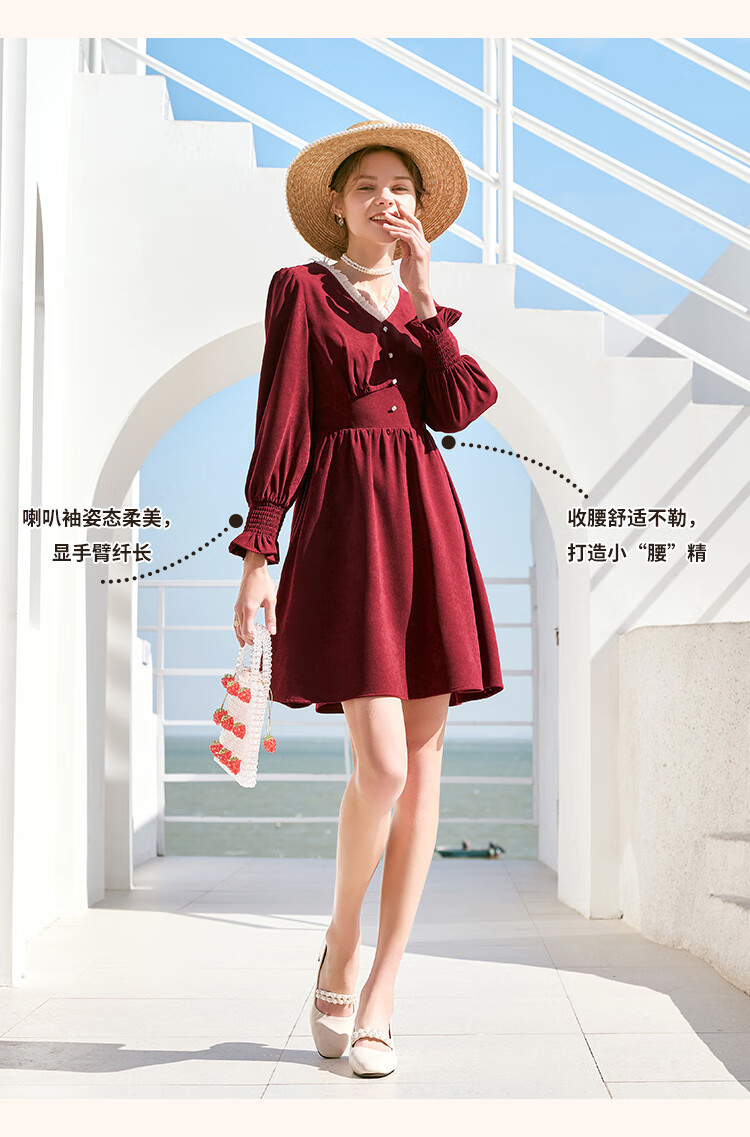 香影v领连衣裙女2021年春装新款气质收腰显瘦复古法式赫本风裙子 黑色