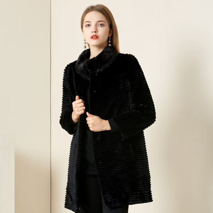 娜尔思naersi 冬女装中长款裘皮外套气质兔毛皮草大衣保暖 蓝色 xl