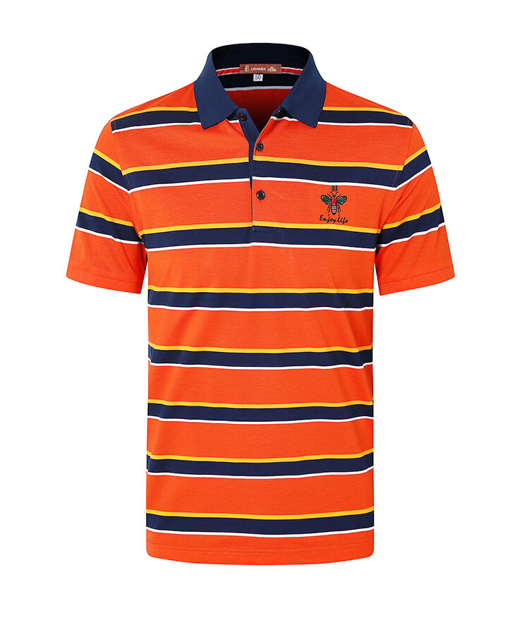 莱恩雷迪lienridy 【桑蚕丝珍珠棉高科技面料】大牌刺绣条纹男式翻领