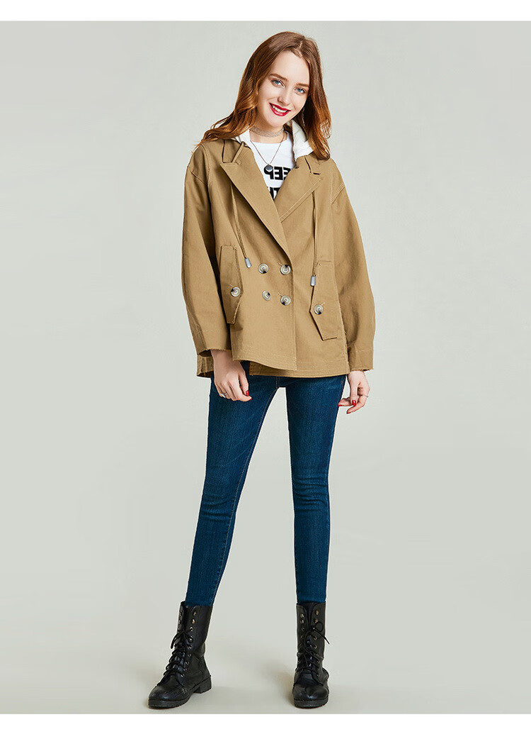 havva 可拆卸风帽luxury高品质抬升内涵短款风衣外套女士 黑色 m