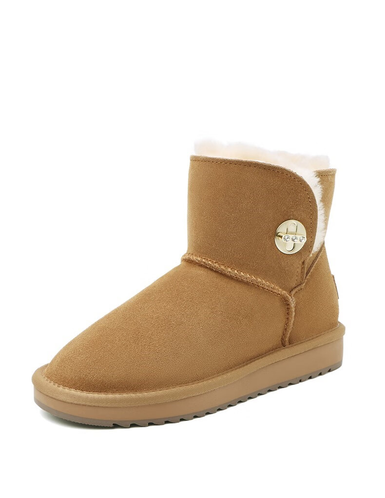 百丽雪地靴女冬季十字饰扣羊毛加绒保暖毛毛靴35239dd9灰毛里35