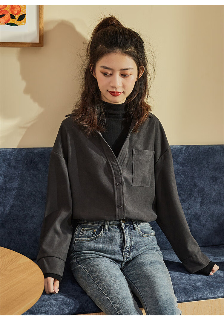 唐狮tonlion 女士衬衫女假两件长袖衬衫秋冬衬衣女上衣休闲衬衫女